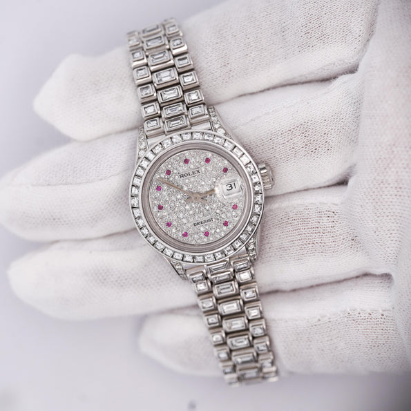 Rolex Platinum DateJust Presidential Watch 15 Carat Diamond 26mm
