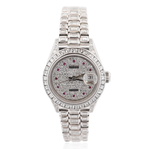 Rolex Platinum DateJust Presidential Watch 15 Carat Diamond 26mm