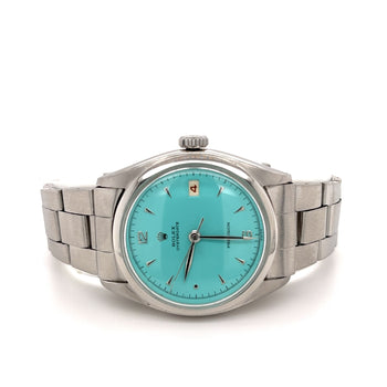 Rolex Turquoise Blue Oyster Perpetual Date Precision 36mm Vintage 1963 Watch In Stainless Steel With Oyster Bracelet – Assay Jewelers