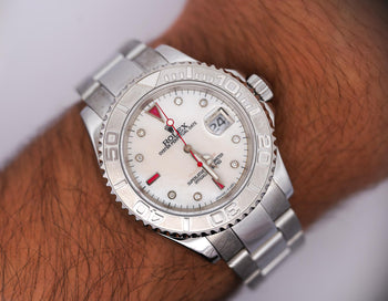 Rolex Yachtmaster 16622 40mm Platinum Bezel Ruby Gem Dial Steel Oyster Watch – Assay Jewelers