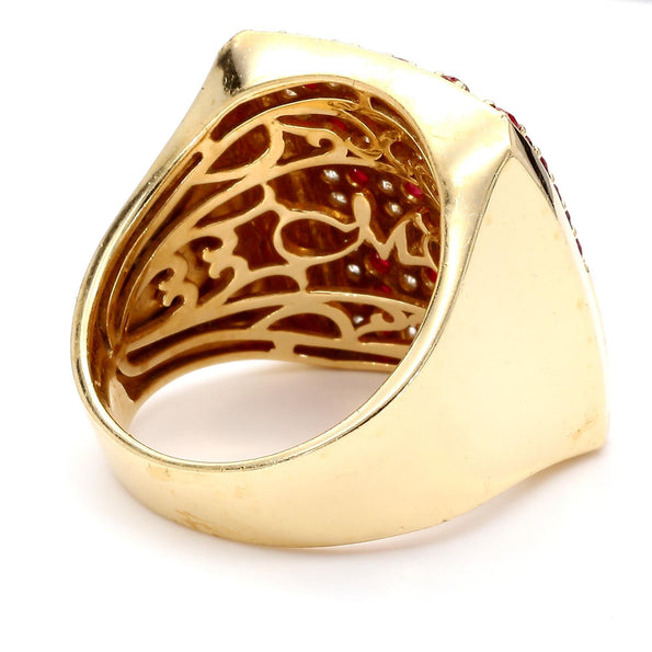 Ruby Sapphire & Diamond USA Flag 14K Gold Mens 4th of July Signet Ring