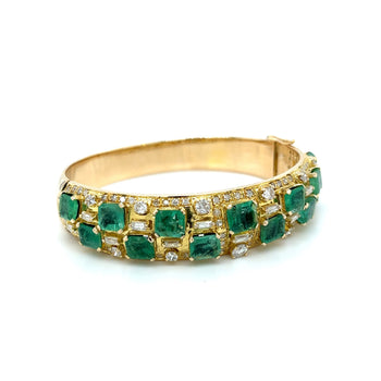 Square Cut Emerald and Baguette Diamond Bangle in 14k Yellow Gold – Assay Jewelers