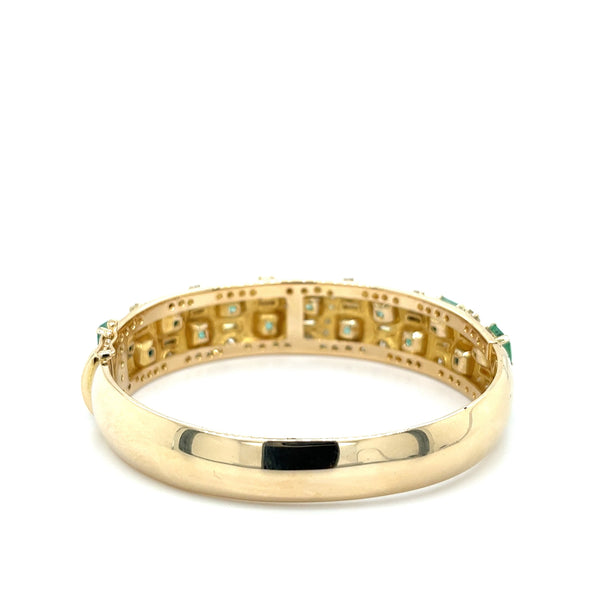 Square Cut Emerald and Baguette Diamond Bangle in 14k Yellow Gold