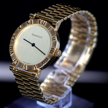 Tiffany & Co Atlas 18K Gold 31mm Cream Dial Quartz 3 Row Bracelet Watch – Assay Jewelers