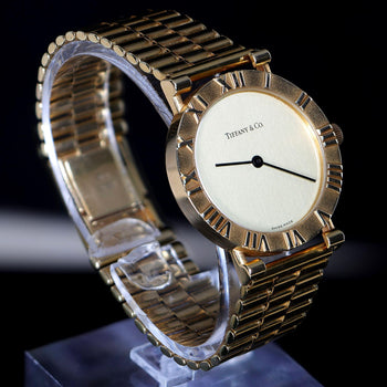 Tiffany & Co Atlas 18K Gold 31mm Cream Dial Quartz 3 Row Bracelet Watch – Assay Jewelers