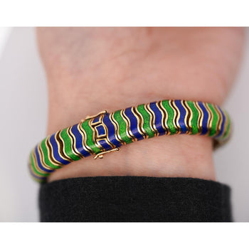 Tiffany & Co Green and Blue Enamel in 18K Yellow Gold Vintage Bracelet – Assay Jewelers