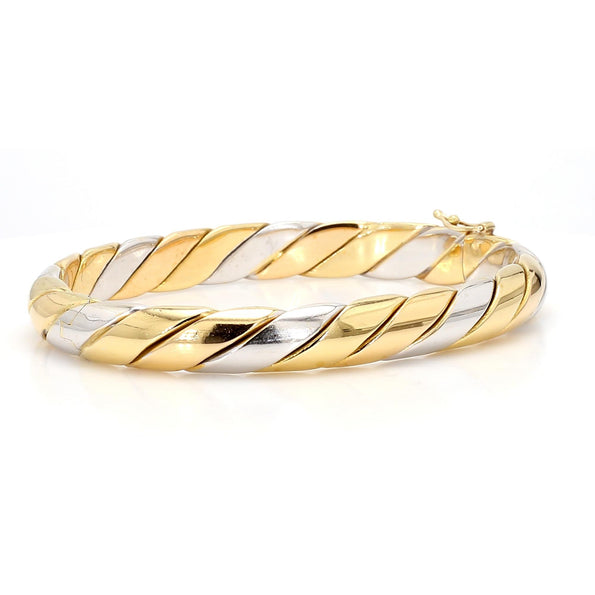 Tiffany and Co Braided 18K Two Tone Gold Twisted Rope Hinged Bangle Bracelet