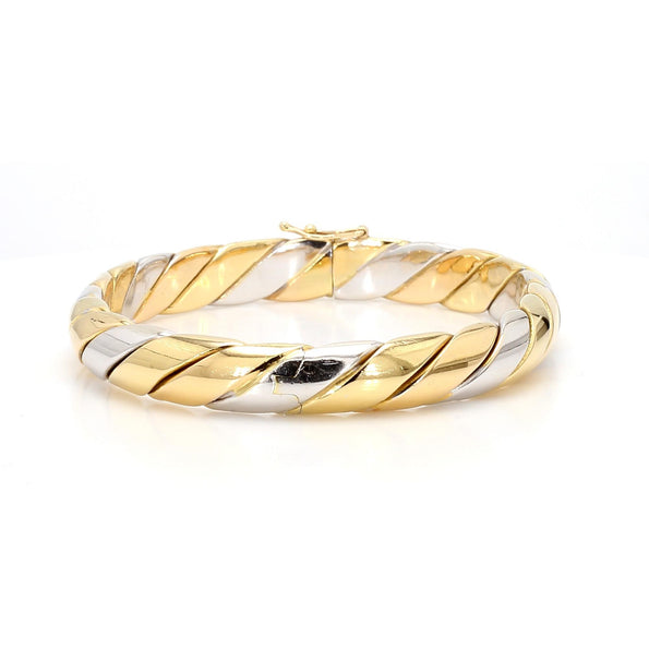Tiffany and Co Braided 18K Two Tone Gold Twisted Rope Hinged Bangle Bracelet