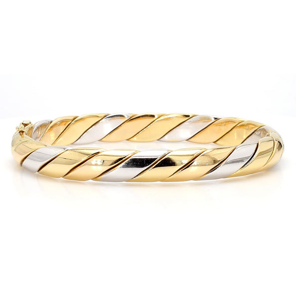Tiffany and Co Braided 18K Two Tone Gold Twisted Rope Hinged Bangle Bracelet