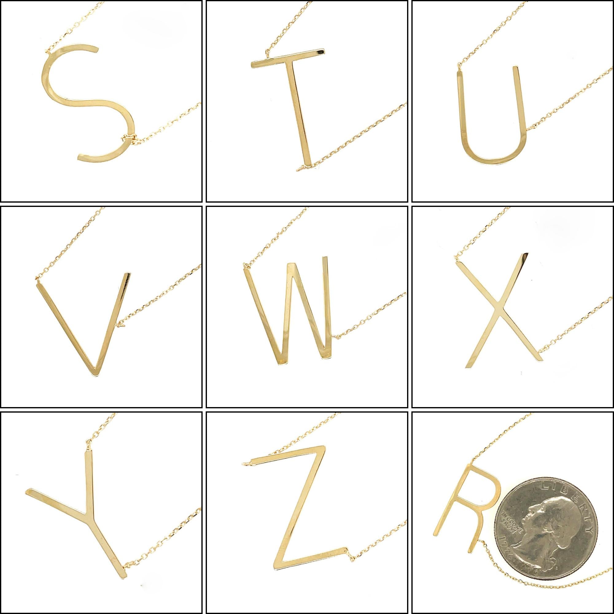 Tilted Initial 14K Gold Pendant Cable Chain Necklace