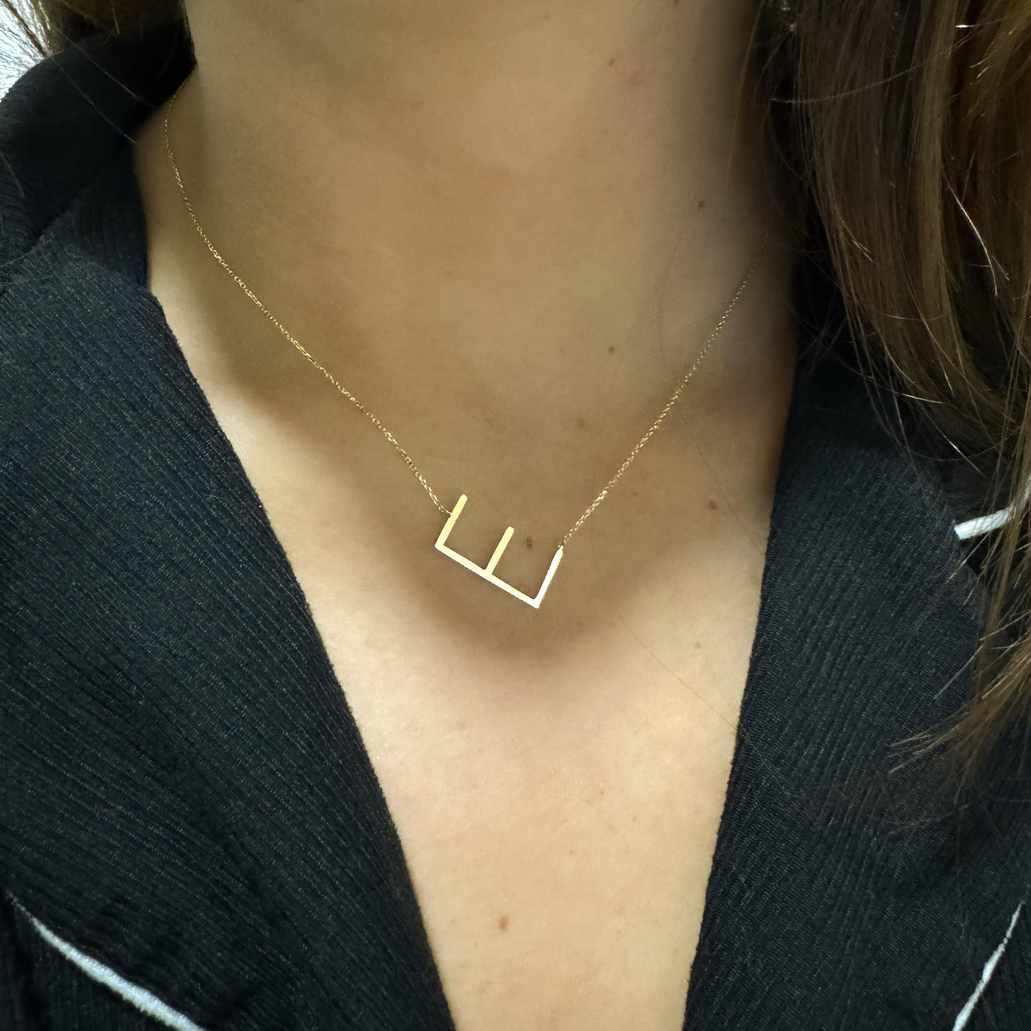Tilted Initial 14K Gold Pendant Cable Chain Necklace