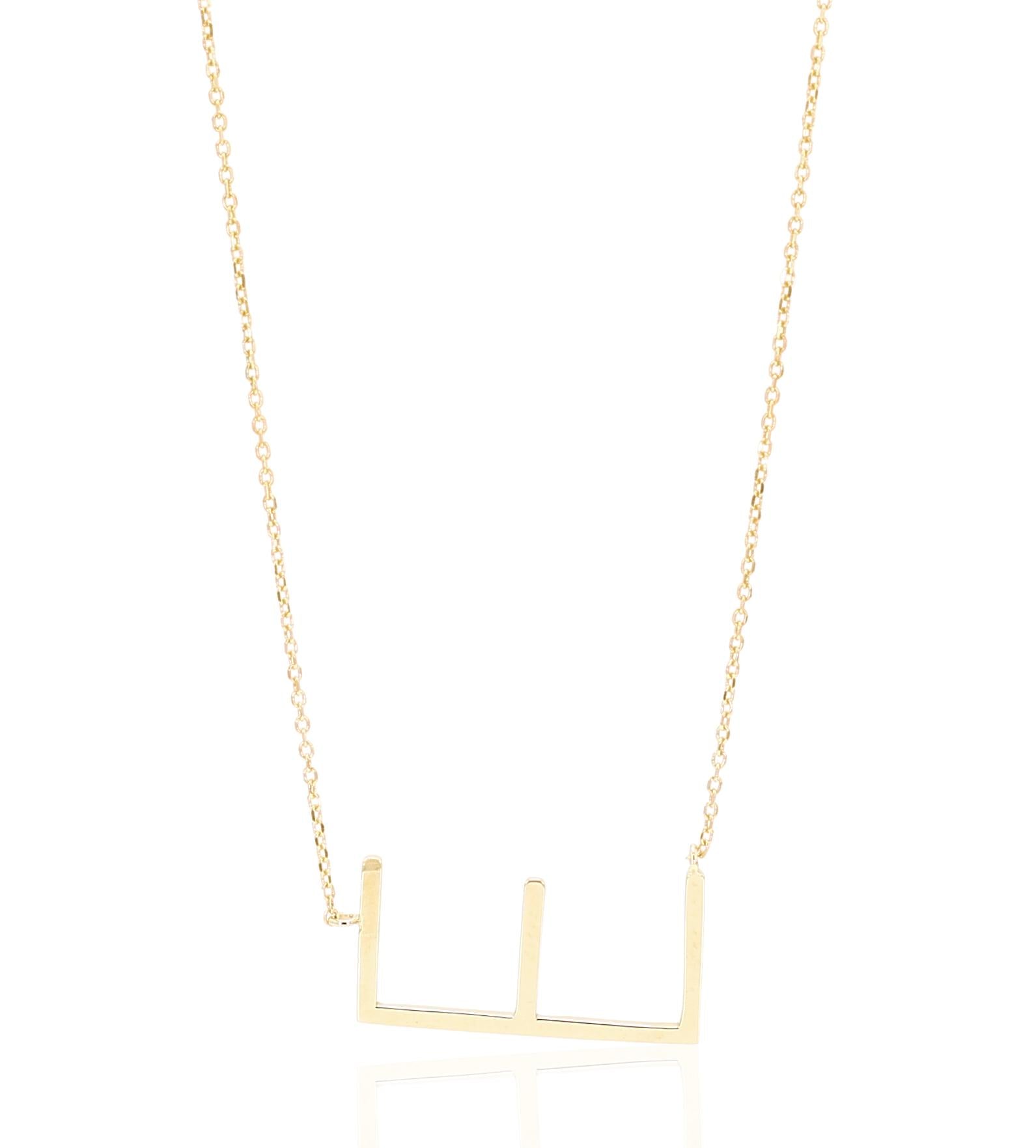 Tilted Initial 14K Gold Pendant Cable Chain Necklace