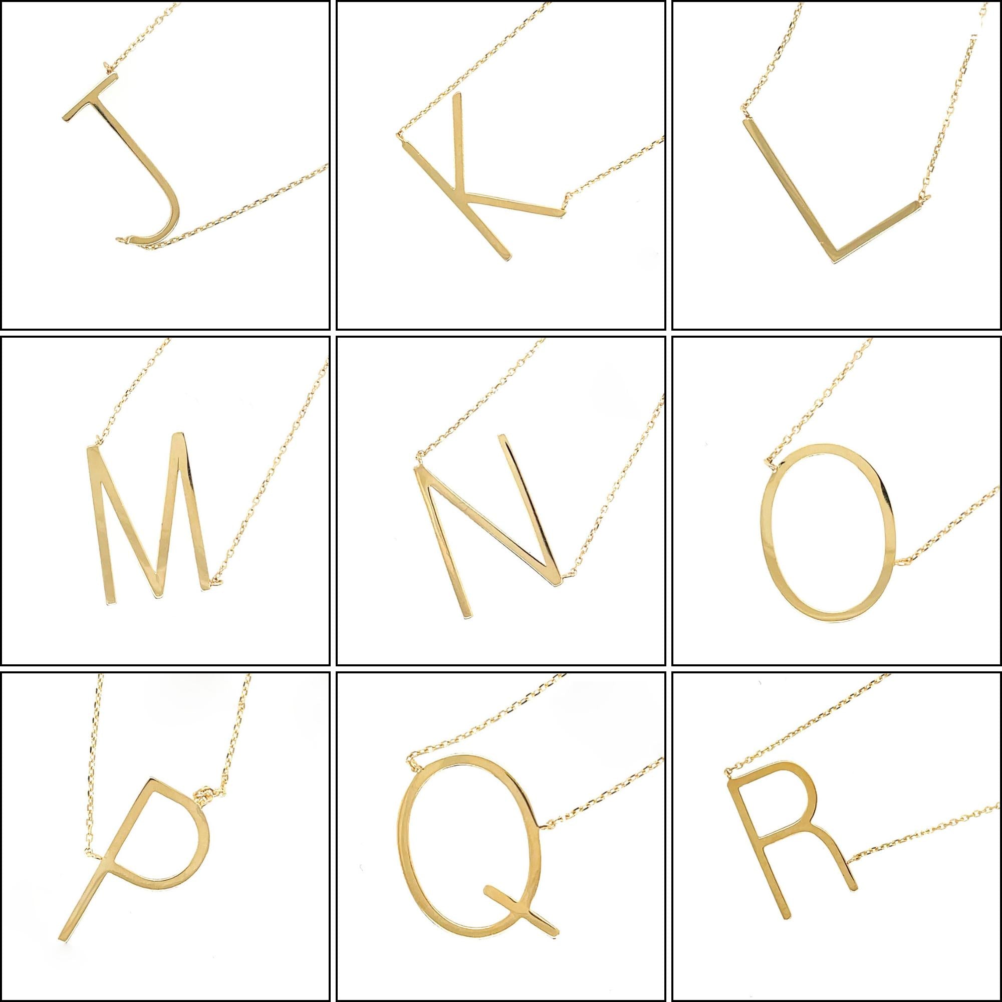 Tilted Initial 14K Gold Pendant Cable Chain Necklace
