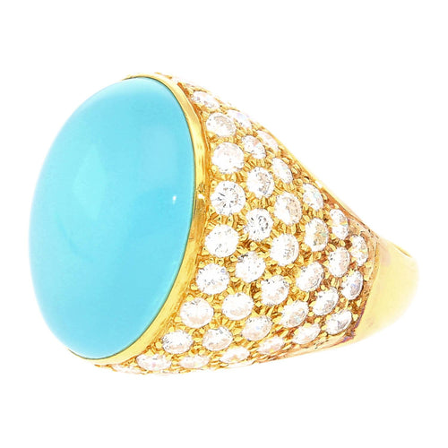 Turquoise & Diamond Pave 18K Gold Dome Ring