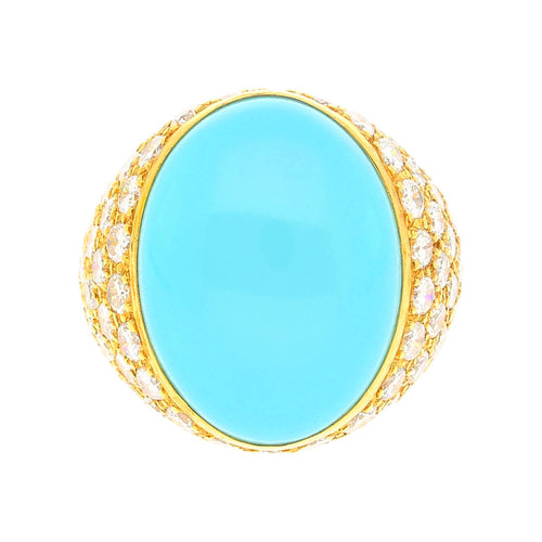 Turquoise & Diamond Pave 18K Gold Dome Ring