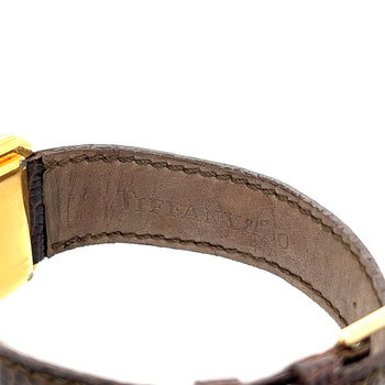 Unisex Tiffany & Co. Rectangular 18k Gold Watch with Leather Strap – Assay Jewelers