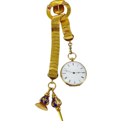 Vacheron Constantin 18K Gold Enamel Chatelaine Pocket Watch and Brooch