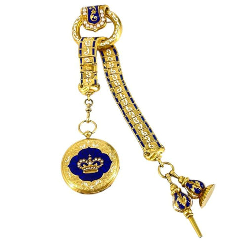 Vacheron Constantin 18K Gold Enamel Chatelaine Pocket Watch and Brooch