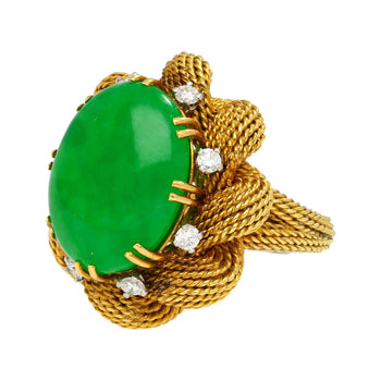 Vintage 13.32 Carat Type A Jadeite Jade Gold Wire Floral Ring From France – Assay Jewelers