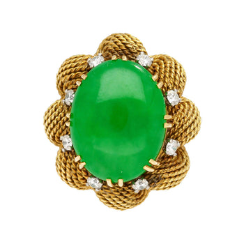 Vintage 13.32 Carat Type A Jadeite Jade Gold Wire Floral Ring From France – Assay Jewelers