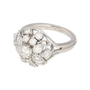 Vintage 1.30 Carat Old Euro-Cut Diamond Flower Ring in 14k White Gold – Assay Jewelers