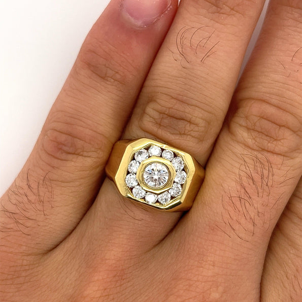 Vintage 1.5 Carat Natural Diamond Men's Ring in 18K Gold