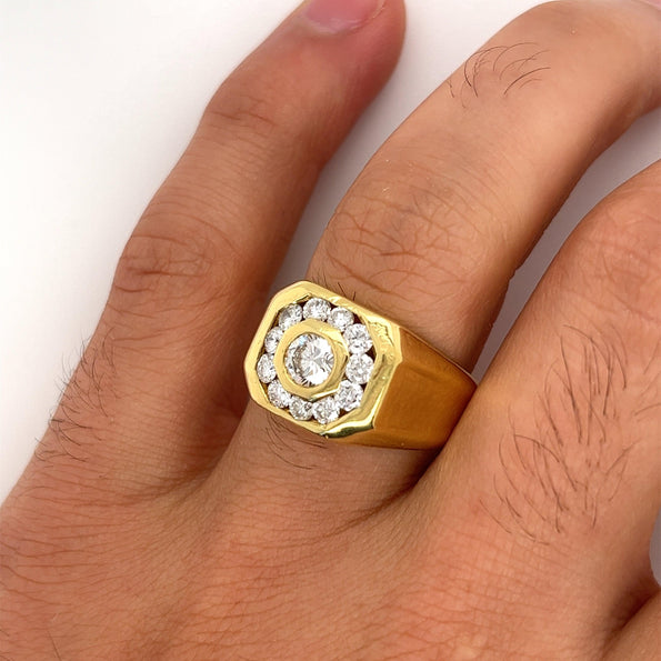 Vintage 1.5 Carat Natural Diamond Men's Ring in 18K Gold