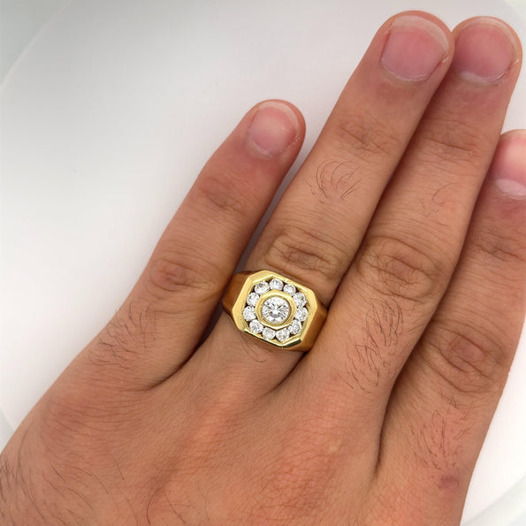Vintage 1.5 Carat Natural Diamond Men's Ring in 18K Gold