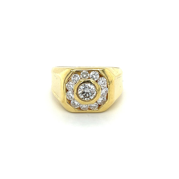 Vintage 1.5 Carat Natural Diamond Men's Ring in 18K Gold
