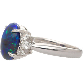 Vintage 2 Carat Oval Black Opal & Diamond 3 Stone Platinum Ring GIA Certified – Assay Jewelers