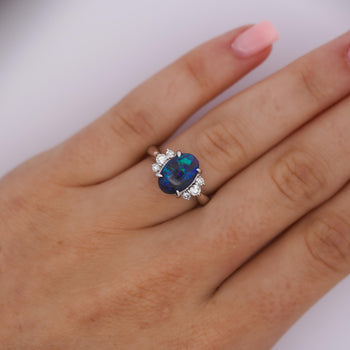 Vintage 2 Carat Oval Black Opal & Diamond 3 Stone Platinum Ring GIA Certified – Assay Jewelers