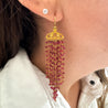 Vintage 22K Gold Pink Tourmaline Bead Indian Chandelier Drop Earrings