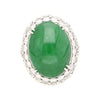 Vintage 24 Karat Oval Cabochon Jade und runder Diamant Blumenmuster Ring