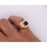 Vintage 2.5 Carat Emerald Cut Blue Sapphire & Diamond Matte Finish Mens Ring