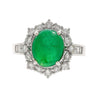 Vintage 3.32 Carat Cabochon Emerald and Diamond Halo Ring in 14K White Gold