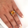 Vintage 6 Carat Oval Cut Orange Topaz and Round Cut Diamond Ring in 18K Solid Gold