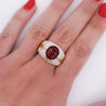 Vintage 6 Carat Pinkish Red Oval Cut Tourmaline Bezel Set Unisex Ring in 18K Yellow Gold