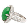 Vintage 7.29 Carat Jadeite Jade "A" Ring with Round Cut Diamond Halo & 18K Milgrain Finish