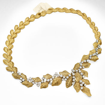 Vintage 7.3 Carat Diamond 18K Gold Textured Floral Leaf Chandelier Necklace – Assay Jewelers