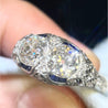 Vintage Art Deco 3 Carat Old Mine Cut Two Stone Double Diamond and Blue Sapphire Platinum Ring