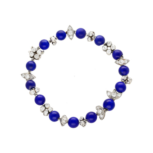 Vintage Art Deco Era Lapis & Diamond Platinum Bracelet