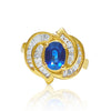 Vintage Blue Sapphire and Baguette Cut Diamond Cocktail 14k Gold Ring