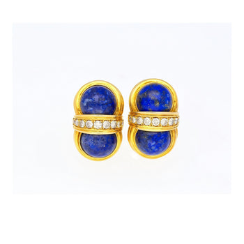 Vintage Cabochon Cut Lapis Lazuli and Diamond 18K Yellow Gold Clip-On Earrings – Assay Jewelers