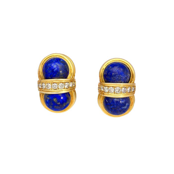 Vintage Cabochon Cut Lapis Lazuli and Diamond 18K Yellow Gold Clip-On Earrings – Assay Jewelers