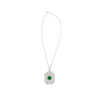 Vintage Carved Platinum 3.16 Carat Vivid Green Minor Oil Emerald Pendant with 4 CTTW in Diamonds