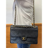 Vintage Chanel Maxi Caviar Leather Charm CC 24K Navy Double Flap Handbag Purse