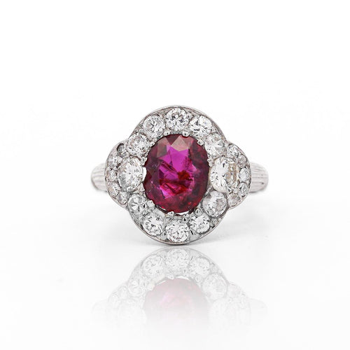 Vintage GIA Cert. 2.3 Carat No Heat Burma Ruby & Diamond in Platinum Ring