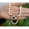 Vintage GIA Certified 5 Carat Heart Blue Sapphire, Diamond & Pearl Necklace