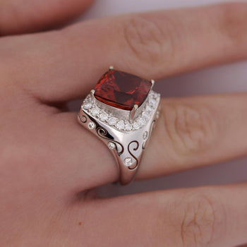 Vintage GIA Certified Orange Spessartine Garnet & Diamond 18K White Gold Ring – Assay Jewelers
