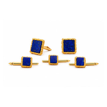 Vintage Lapis Lazuli Textured 18K Gold Cufflinks & Shirt Stud Set – Assay Jewelers